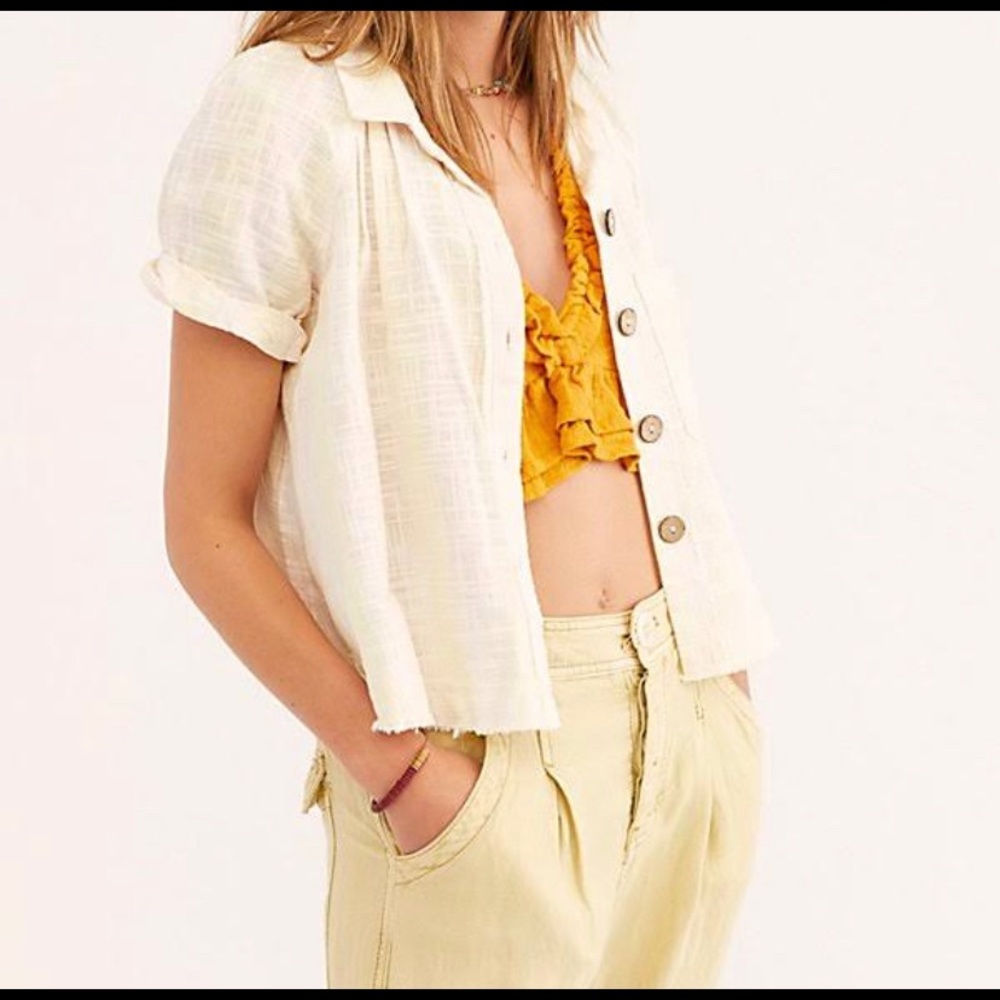 NWT FREE PEOPLE COTTON LINEN STRIPED BLOUSE